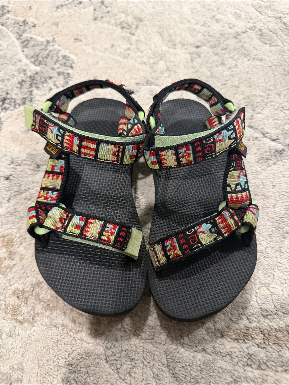 Teva Kids Black Sandals with Red, Green and Blue Aztec Straps